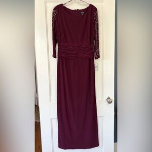 Embellished 3/4 Sleeve Column Gown